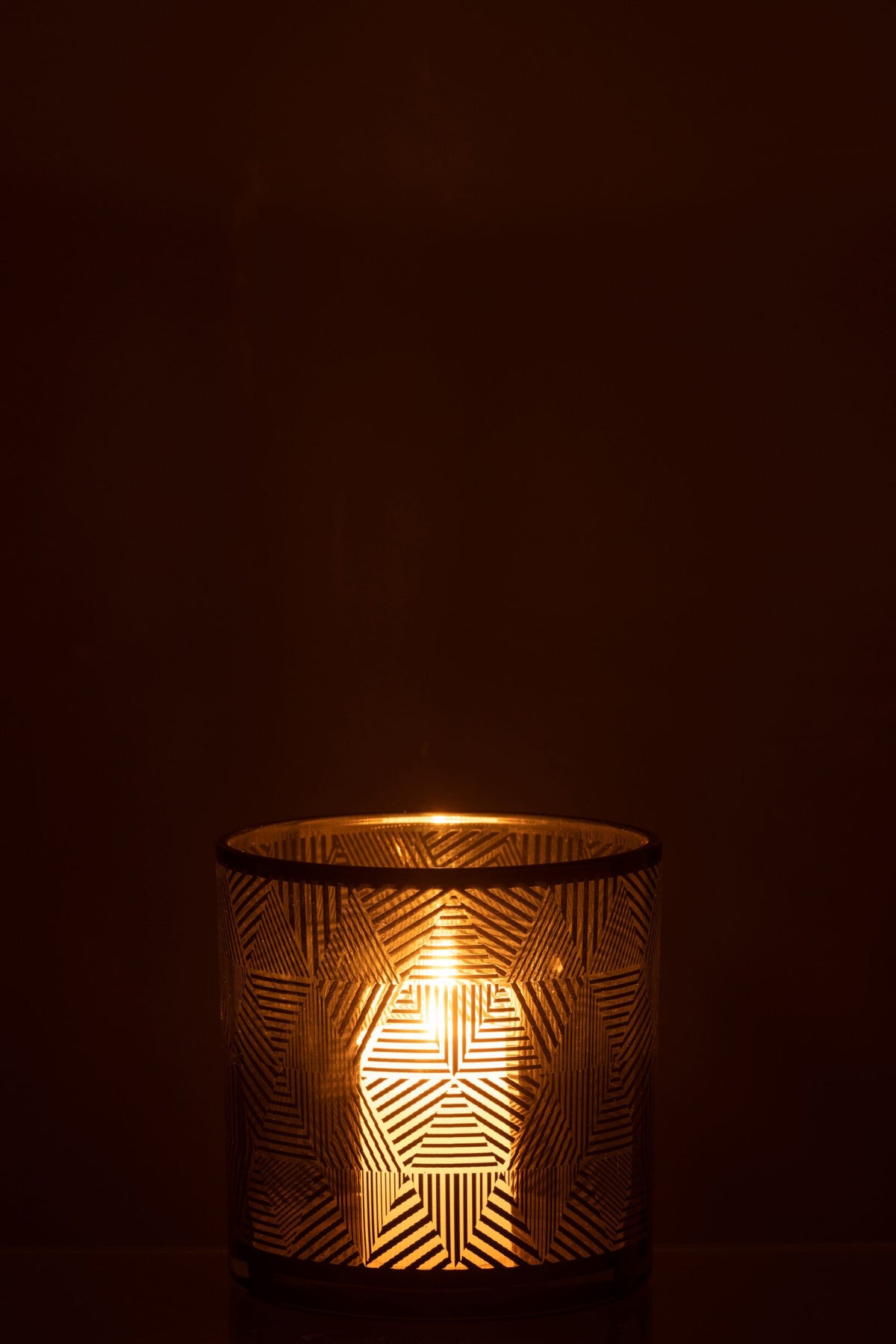 Windlicht Driehoeken Strepen Glas Bruin Medium