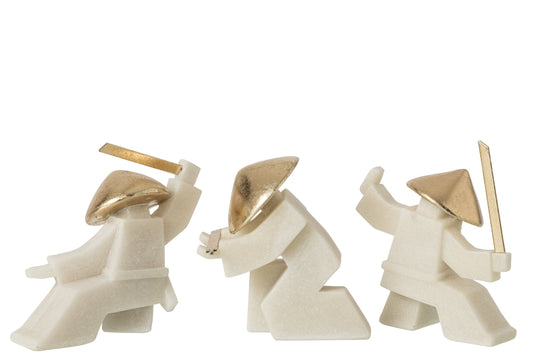 Figurine Martial Art Resin White/Gold Assortment Of 3