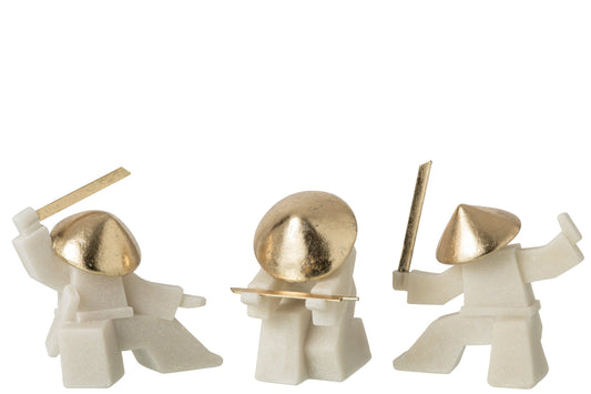 Figurine Martial Art Resin White/Gold Assortment Of 3