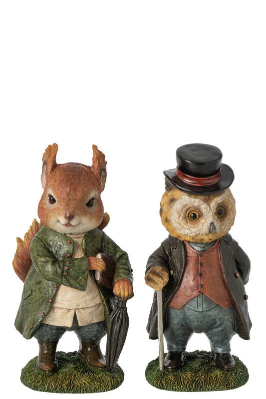 Squirrel Owl + Suit Polyresin Multi Assortment Of 2