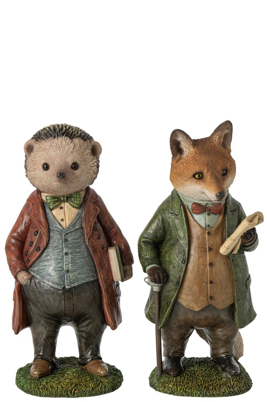Fox Hedgehog + Suit Polyresin Multi Assortment Of 2