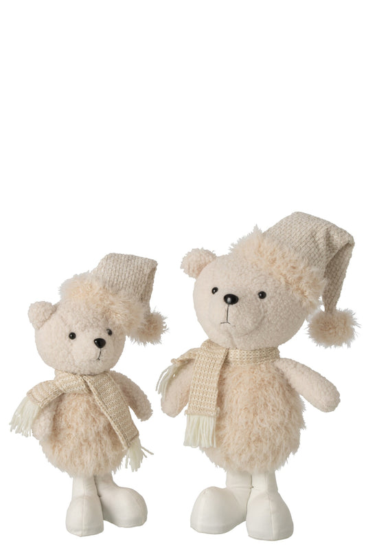 Set Of 2 Bear Hat + Scarf Polyester Beige
