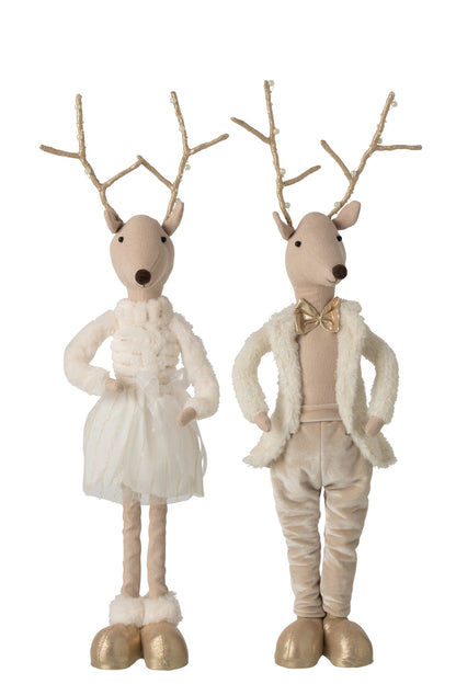Reindeer Telescopic Polyester Gold/Light Beige Assortment Of 2