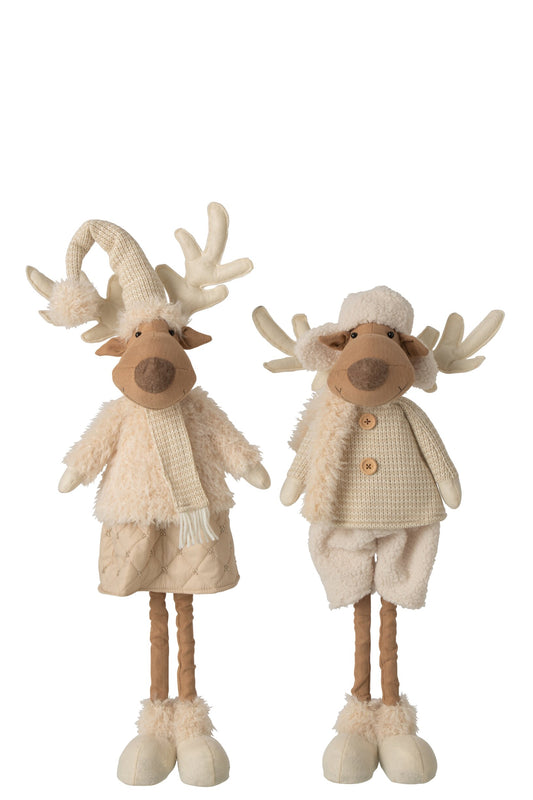 Reindeer Telescopic Polyester Beige Assortment Of 2