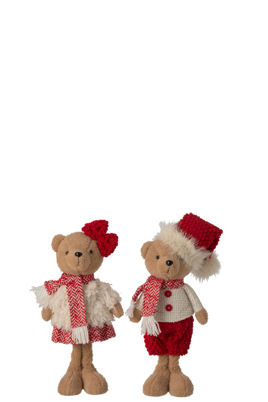 Bear Boy + Girl Polyester Christmas Red/White Small Assortment Of 2