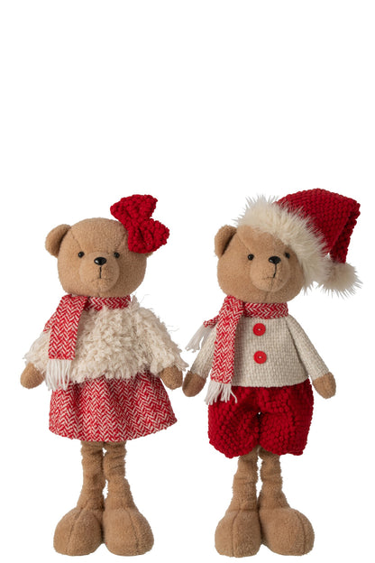 Bear Boy + Girl Polyester Christmas Red/White Large Assortment Of 2