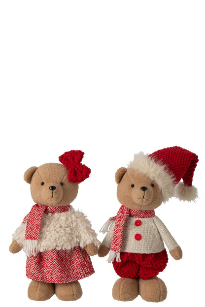 Bear Boy + Girl Polyester Christmas Red/White Large Assortment Of 2