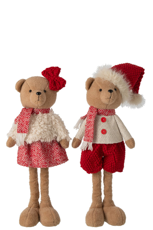 Bear Boy + Girl Polyester Christmas Red/White Large Assortment Of 2