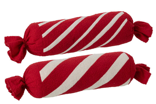 Cushion Cylinder Striped Polyester Christmas Red/White Assortment Of 2