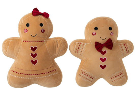 Cushion Gingerbread Polyester Camel/Christmas Red Assortment Of 2