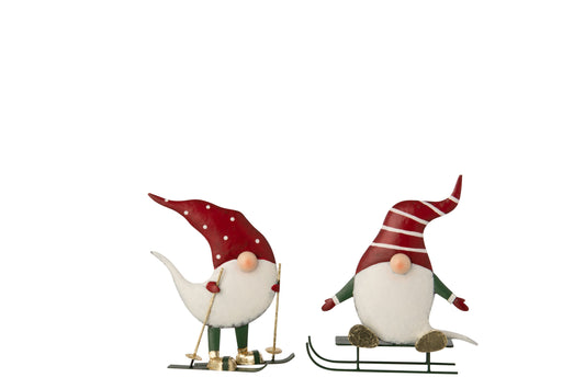 Santa Claus Ski Metal Christmas Red/Dark Green Assortment Of 2