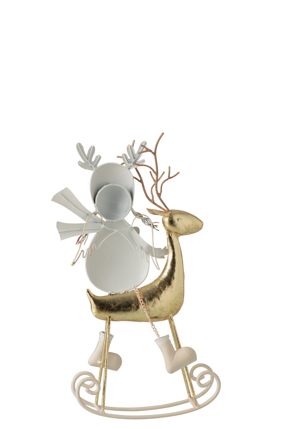 Child Reindeer With Skis Metal White/Gold