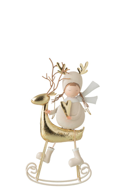 Child Reindeer With Skis Metal White/Gold