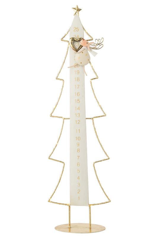 Christmas Tree LED Advent Calendar Metal White/Gold
