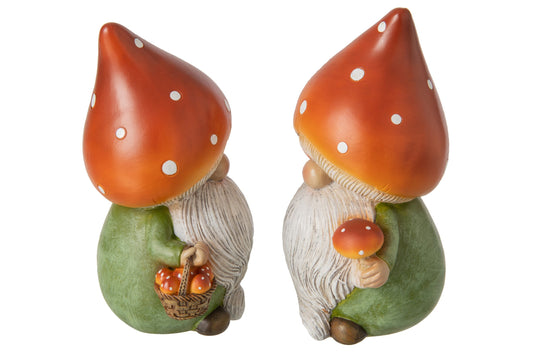 Gnome Mushroom Polyresin Dark Orange/Green Large Assortment Of 2