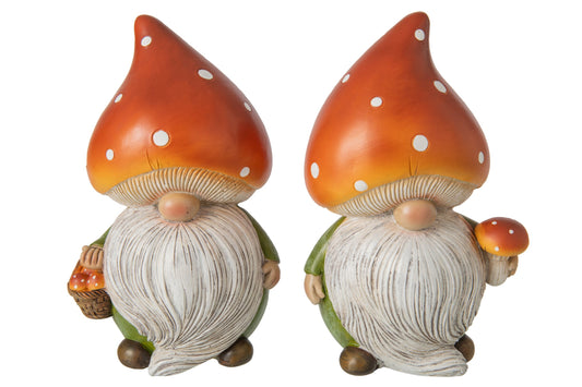 Gnome Mushroom Polyresin Dark Orange/Green Large Assortment Of 2