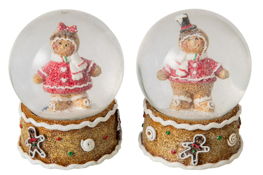 Water Globe Gingerbread Polyresin Beige/Christmas Red Assortment Of 2
