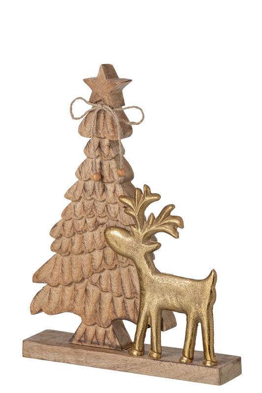 Christmas Tree + Reindeer Mango Wood Natural/Gold
