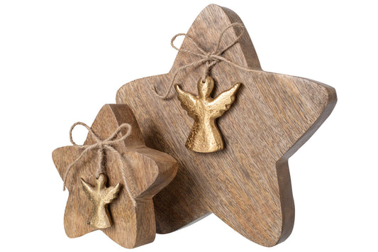 Star + Angel Mango Wood Natural/Gold Large