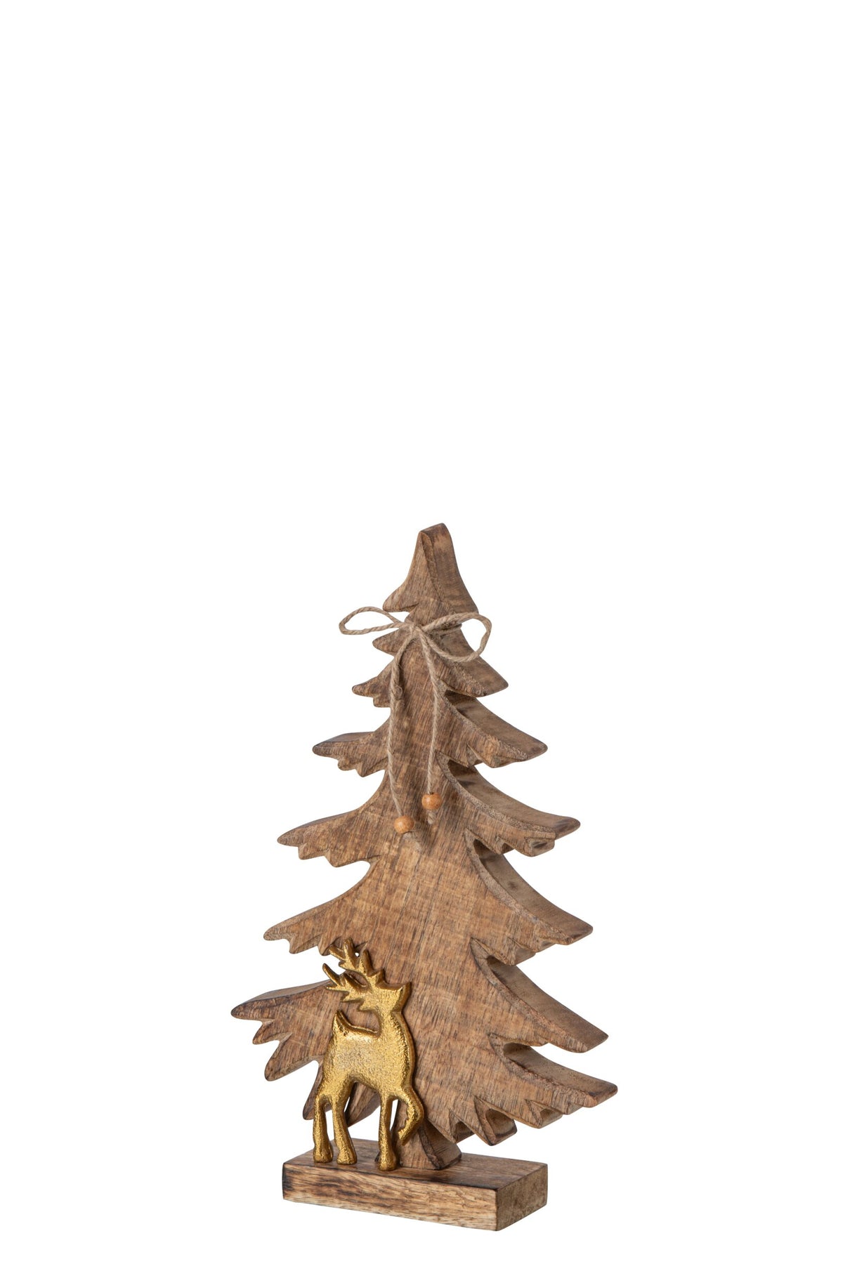 Pine Tree + Reindeer Mango Wood Natural/Gold Small
