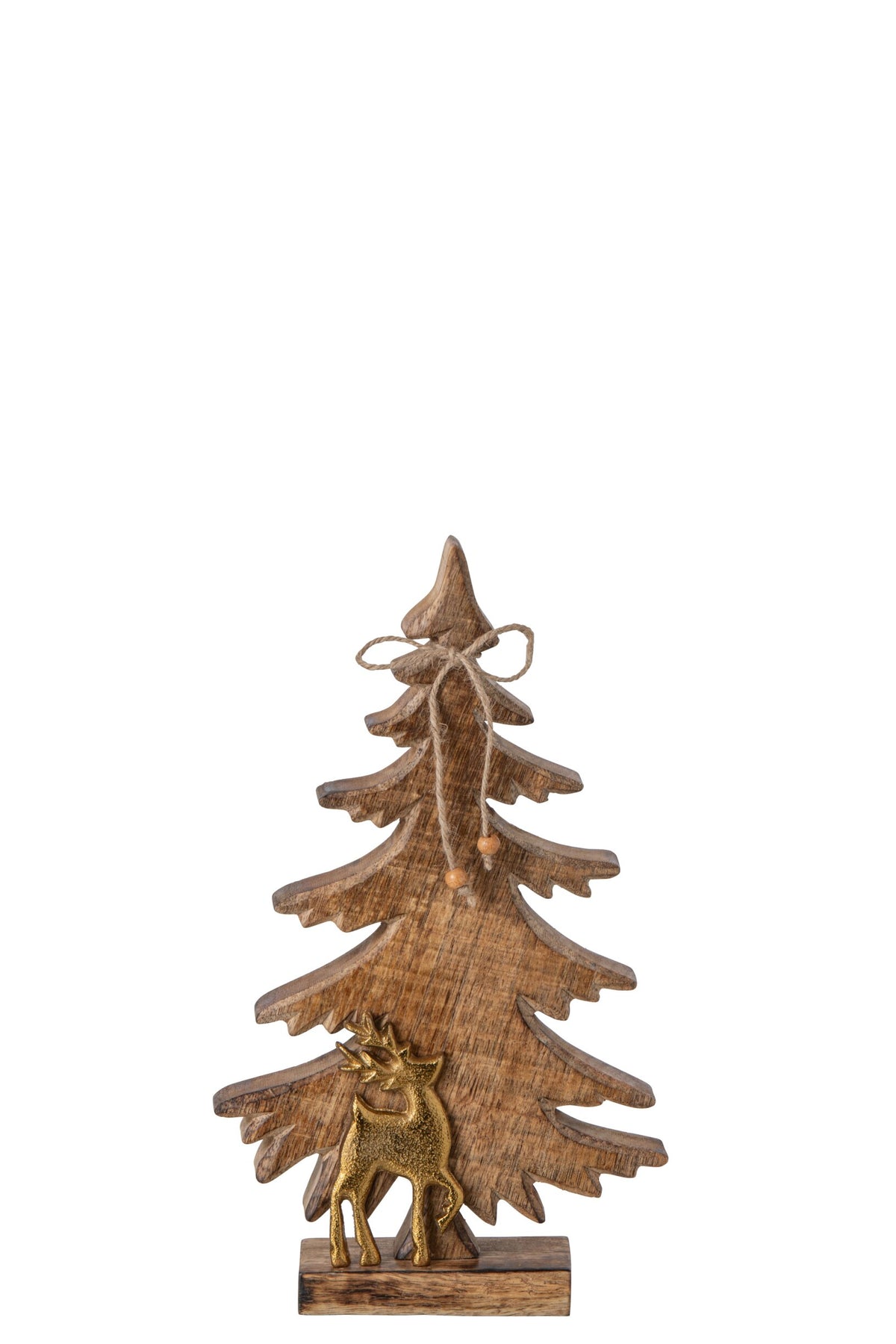 Pine Tree + Reindeer Mango Wood Natural/Gold Small
