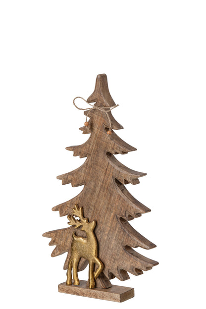 Pine Tree + Reindeer Mango Wood Natural/Gold Medium