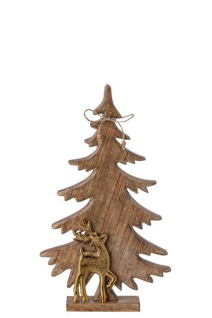 Pine Tree + Reindeer Mango Wood Natural/Gold Medium