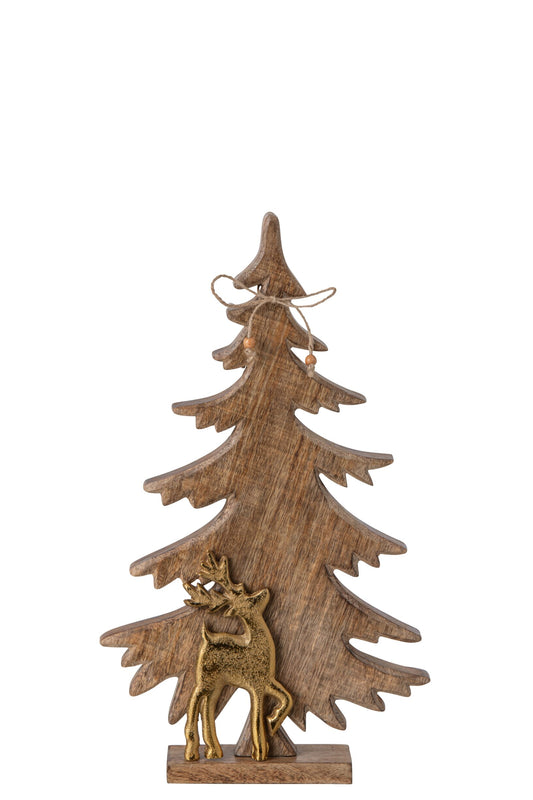Pine Tree + Reindeer Mango Wood Natural/Gold Medium