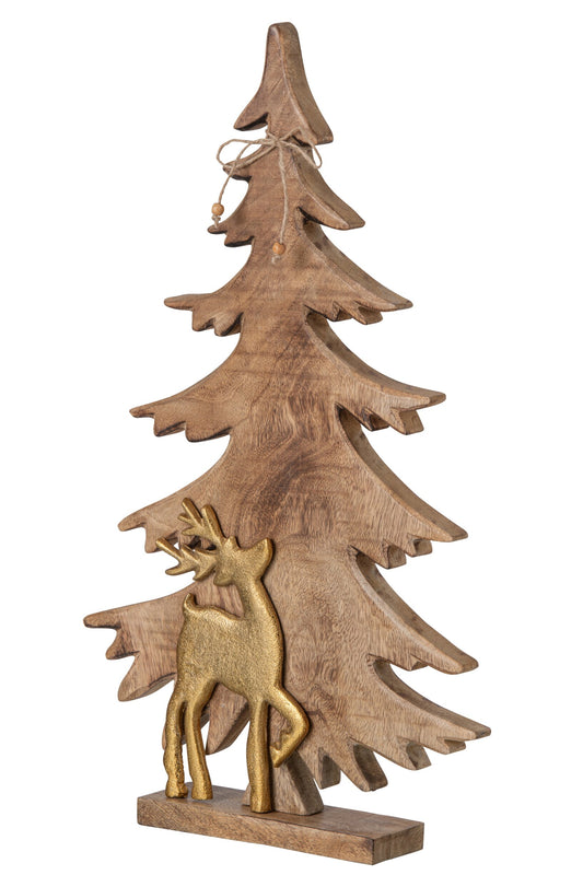 Pine Tree + Reindeer Mango Wood Natural/Gold Large