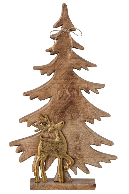 Pine Tree + Reindeer Mango Wood Natural/Gold Large