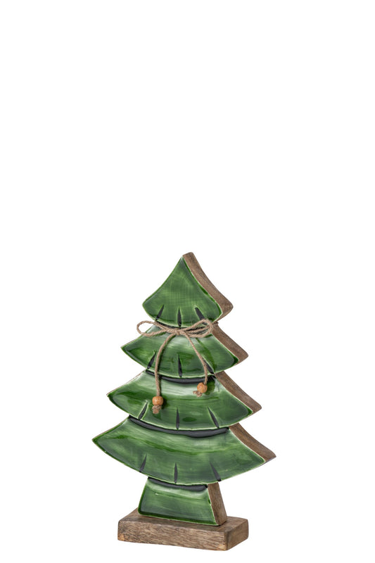 Pine Tree Bow Mango Wood Natural/Dark Green Small