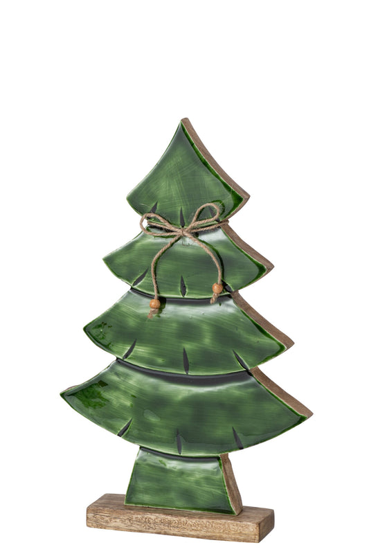 Pine Tree Bow Mango Wood Natural/Dark Green Medium