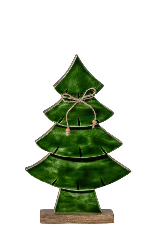 Pine Tree Bow Mango Wood Natural/Dark Green Medium