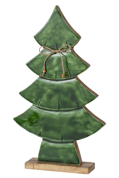 Pine Tree Bow Mango Wood Natural/Dark Green Large