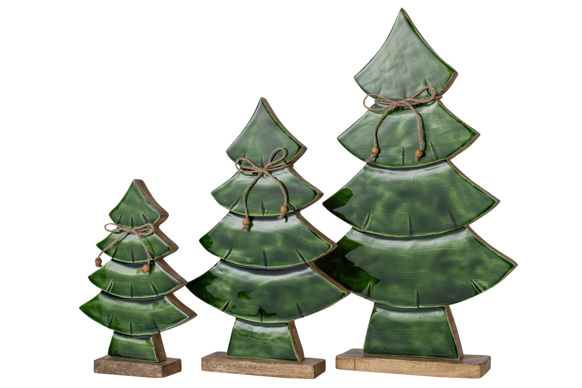 Pine Tree Bow Mango Wood Natural/Dark Green Large