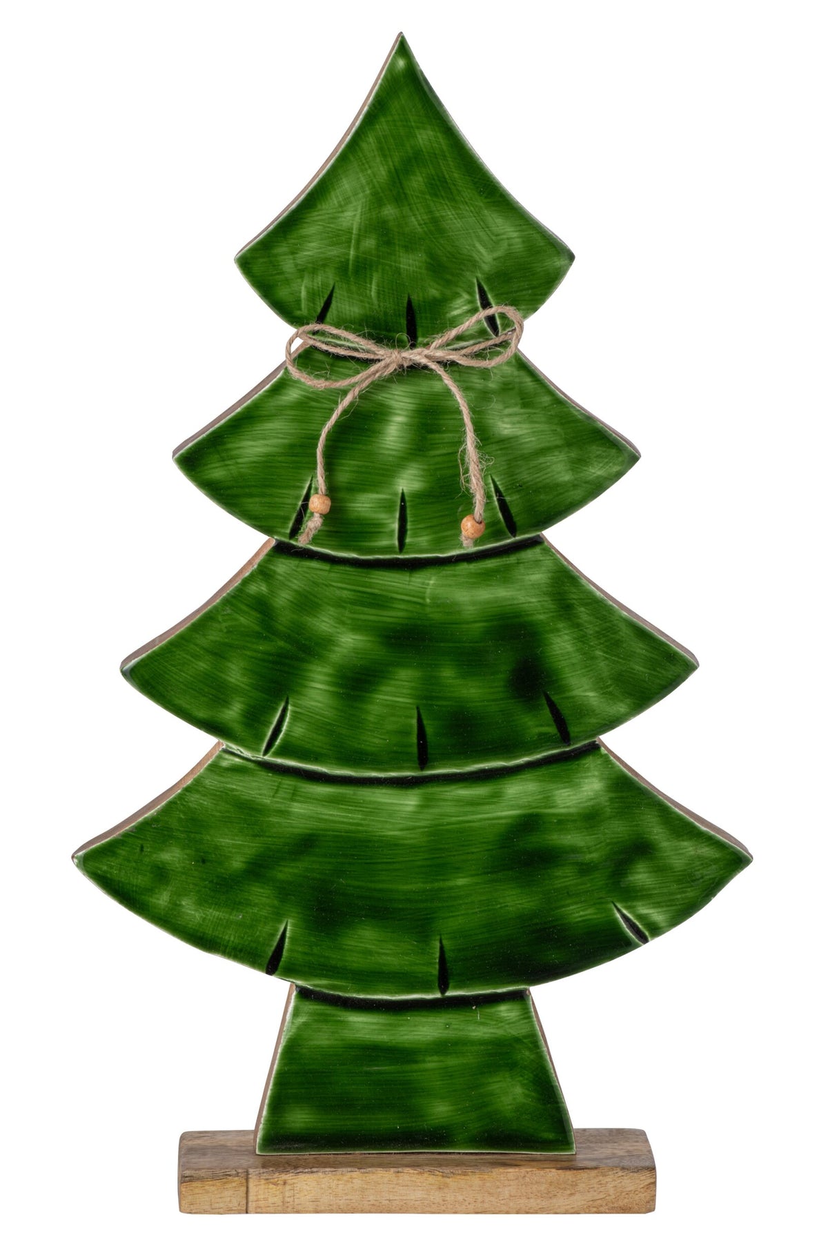 Pine Tree Bow Mango Wood Natural/Dark Green Large