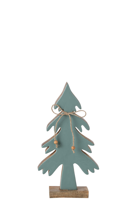 Pine Tree Bow Mango Wood Natural/Turquoise Small