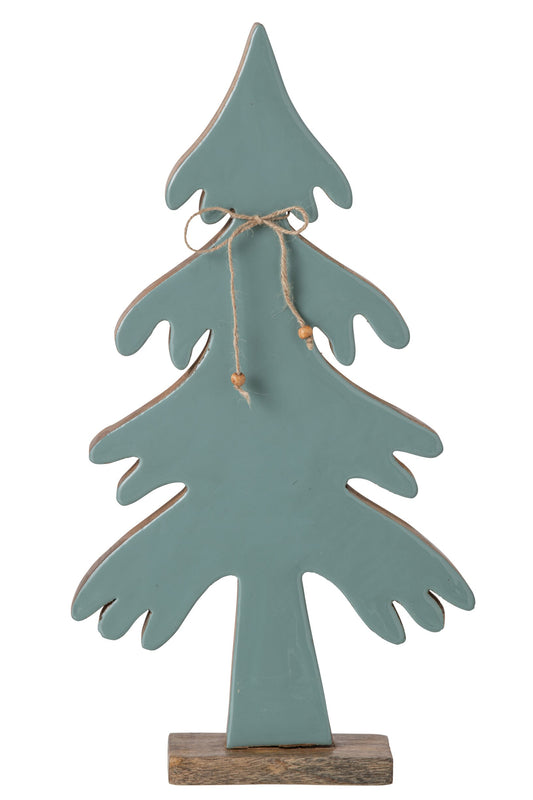 Pine Tree Bow Mango Wood Natural/Turquoise Large