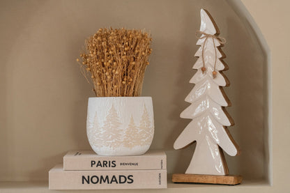 Pine Tree Bow Mango Wood Natural/White Small