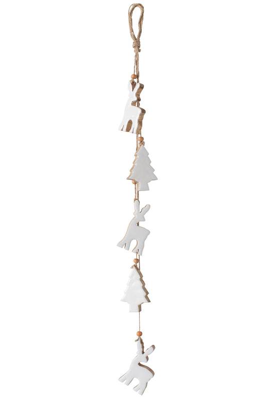 Garland 2 Tree + 3 Reindeer Mango Wood Natural/White