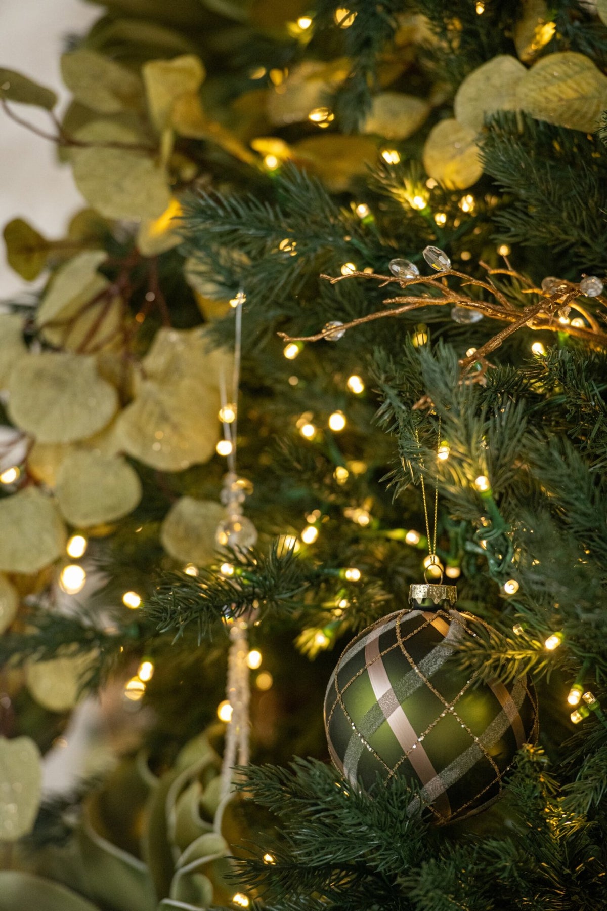 Christmas Bauble Checkered Glass Green/Gold Small Assortment Of 3
