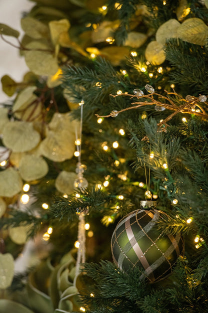 Christmas Bauble Checkered Glass Green/Gold Small Assortment Of 3