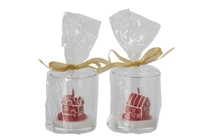 Kaars Huis In Glas Paraffine Kerstrood Assortiment Van 2