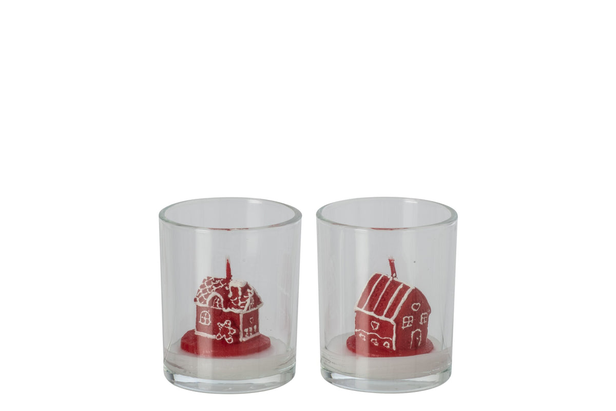 Kaars Huis In Glas Paraffine Kerstrood Assortiment Van 2