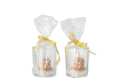 Kaars Huis In Glas Paraffine Camel Assortiment Van 2