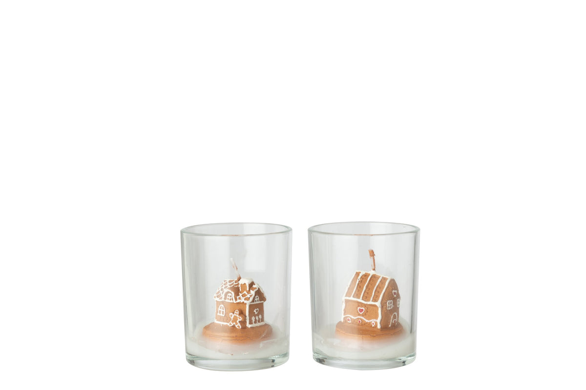Kaars Huis In Glas Paraffine Camel Assortiment Van 2
