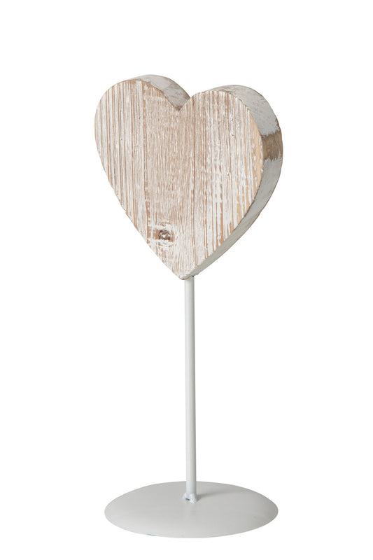 Heart On Base Wood Off-White Small
