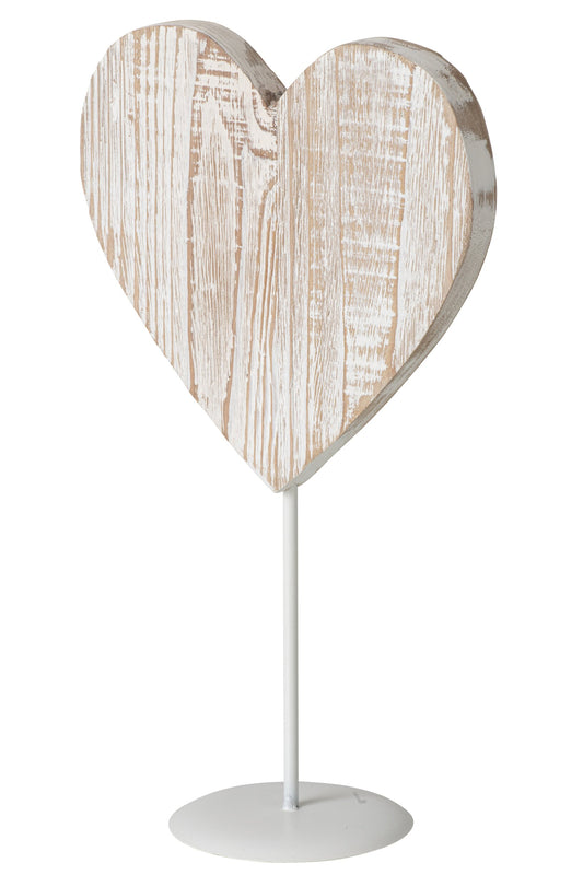 Heart On Base Wood Off-White Large