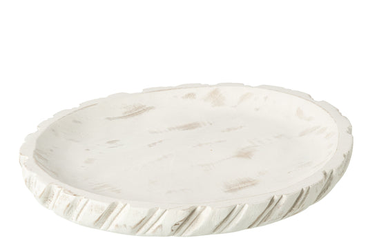Decorative Tray Carved Paulownia Wood White