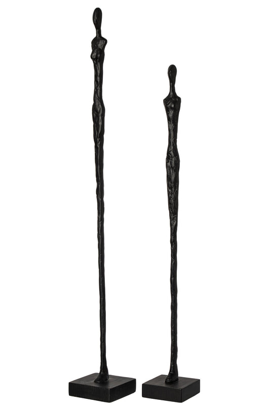 Set Of 2 Person On Base Abstract Polyresin Black